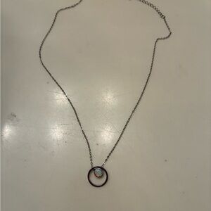 Circle Pendant Necklace with Opal Accent - Silver Tone